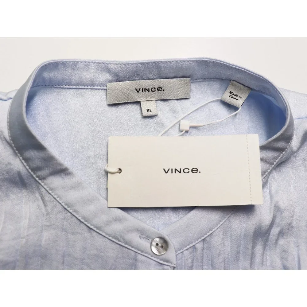 NWT Vince Sleeveless Crushed Satin Band Collar Blouse Powder Blue X Large XL - Picture 5 of 11